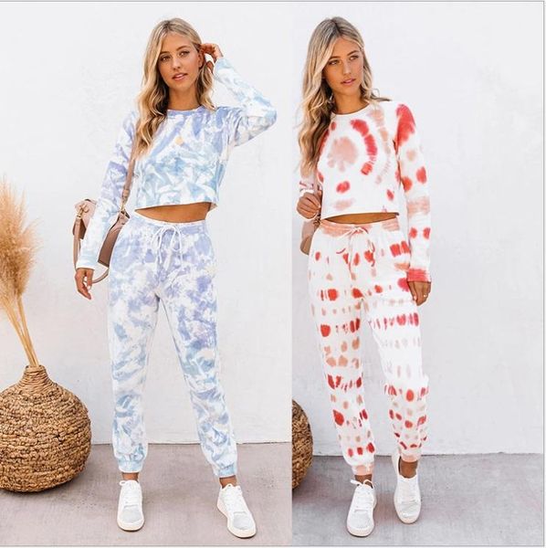 women's tracksuits tie-dye printed suit long sleeve round neck crop lace-up elastic waist pants ladies fitting leisure homewear, Gray
women's tracksuits tie-dye printed suit long sleeve round neck crop lace-up elastic waist pants ladies fitting leisure homewear, Gray