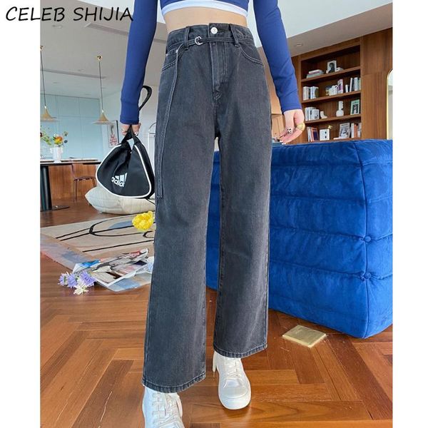 shijia chic black denim jeans woman loose y2k high waist straight leg long pants female korean street trousers mom 2021 spring, Blue
shijia chic black denim jeans woman loose y2k high waist straight leg long pants female korean street trousers mom 2021 spring, Blue