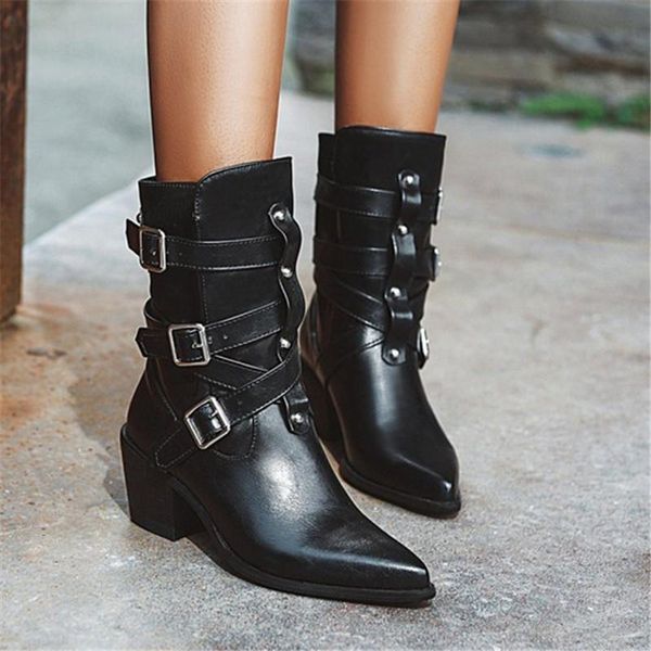 pxelena winter shoes rivet buckle women gothic punk combat biker boots chunky block high heels motorcycle ankle boots large size, Black
pxelena winter shoes rivet buckle women gothic punk combat biker boots chunky block high heels motorcycle ankle boots large size, Black