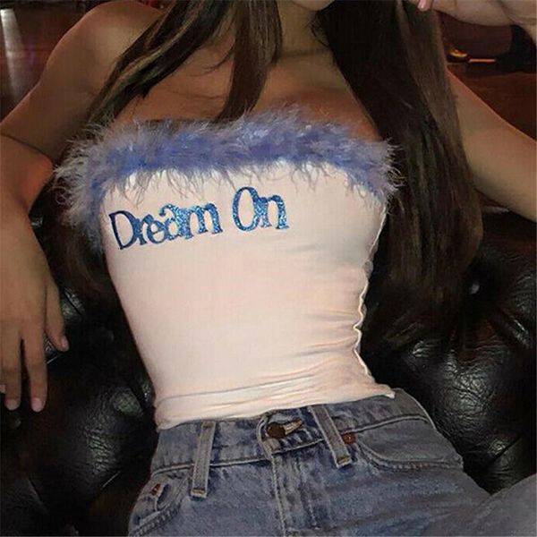 off shoulder crop women strapless fur feather patchwork stretch letter print tank vest tee shirt, White
off shoulder crop women strapless fur feather patchwork stretch letter print tank vest tee shirt, White