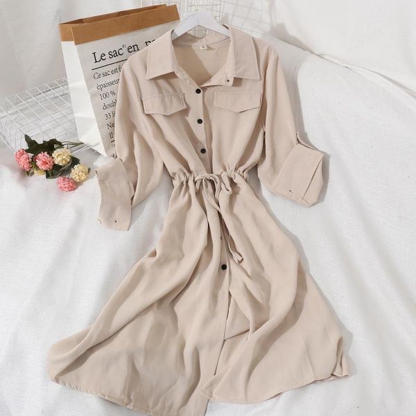 shirt dress women office long sleeve dress woman vintage midi elegant pockets button up dresses 2021 korean autumn clothes black, Black;gray
shirt dress women office long sleeve dress woman vintage midi elegant pockets button up dresses 2021 korean autumn clothes black, Black;gray