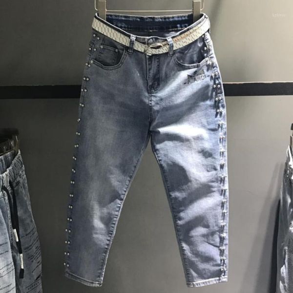 2020 summer new personality beaded women radish jeans loose ankle length harem pants plus size 26-311, Blue
2020 summer new personality beaded women radish jeans loose ankle length harem pants plus size 26-311, Blue