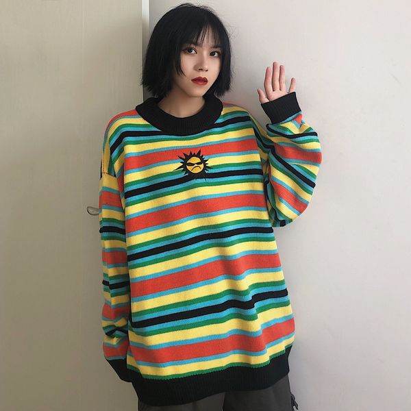 2021 harajuku raiow striped women vintage colorblock loose round neck long sleeve knit female alien sweater ztwd, White;black
2021 harajuku raiow striped women vintage colorblock loose round neck long sleeve knit female alien sweater ztwd, White;black