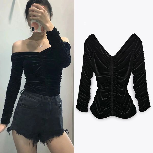 2021 new women black velvet off shoulder crop woman vintage long sleeve elastic ruched elegant blouse slim ladies uqon, White
2021 new women black velvet off shoulder crop woman vintage long sleeve elastic ruched elegant blouse slim ladies uqon, White