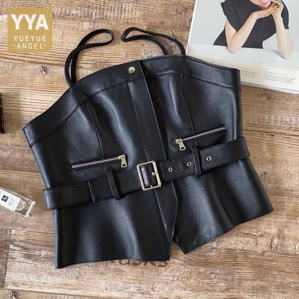 women's vests fashion women genuine leather sheepskin straps vest slim sashes tank waistcoat personality motorcycle sleeveless short ja, Black;white
women's vests fashion women genuine leather sheepskin straps vest slim sashes tank waistcoat personality motorcycle sleeveless short ja, Black;white