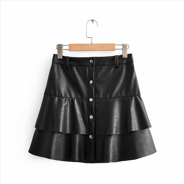 new women vintage cascading ruffles pu leather mini skirt faldas mujer ladies single breasted casual vestidos chic skirts qun526, Black
new women vintage cascading ruffles pu leather mini skirt faldas mujer ladies single breasted casual vestidos chic skirts qun526, Black