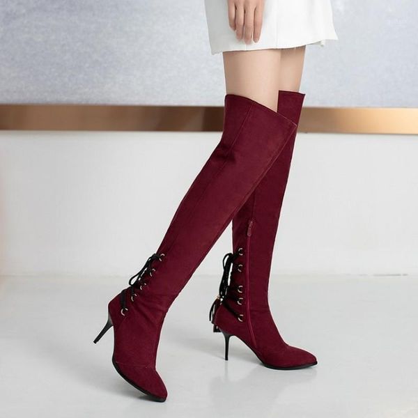 stretch flock cross-tied casual long boots 2021 over the knee boots thin heel autumn winter pointed toe women shoes size 31-481, Black
stretch flock cross-tied casual long boots 2021 over the knee boots thin heel autumn winter pointed toe women shoes size 31-481, Black