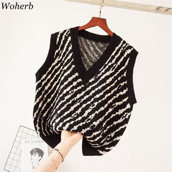 woherb zebra pattern vintage knit sweater vest women fashion sleeveless v-neck casual tank autumn new pullovers 94099 201223, White;black
woherb zebra pattern vintage knit sweater vest women fashion sleeveless v-neck casual tank autumn new pullovers 94099 201223, White;black