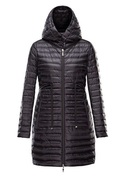 women's hooded long thin slim white duck down coat 201102, Black
women's hooded long thin slim white duck down coat 201102, Black
