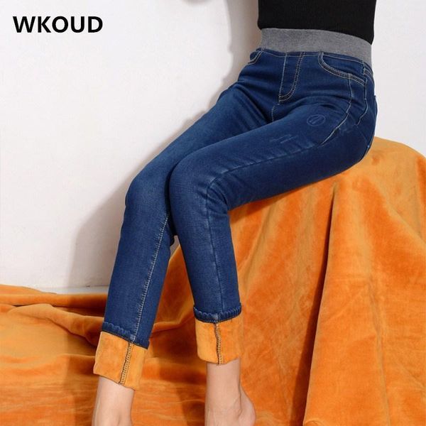 women's jeans wkoud plus size women high waist stretch warm jean black denim trousers winter thicken pencil pants mujer p85301, Blue
women's jeans wkoud plus size women high waist stretch warm jean black denim trousers winter thicken pencil pants mujer p85301, Blue