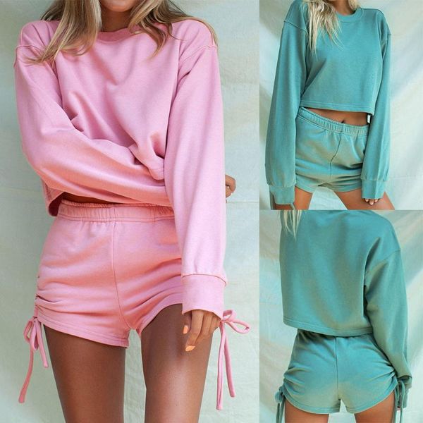 women's tracksuits women's autumn casual suit solid color round neck ladies loose long sleeve drawstring shorts set, Gray
women's tracksuits women's autumn casual suit solid color round neck ladies loose long sleeve drawstring shorts set, Gray