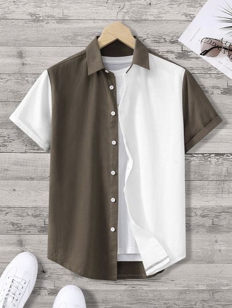 men two tone shirt without tee e55m#, White;black