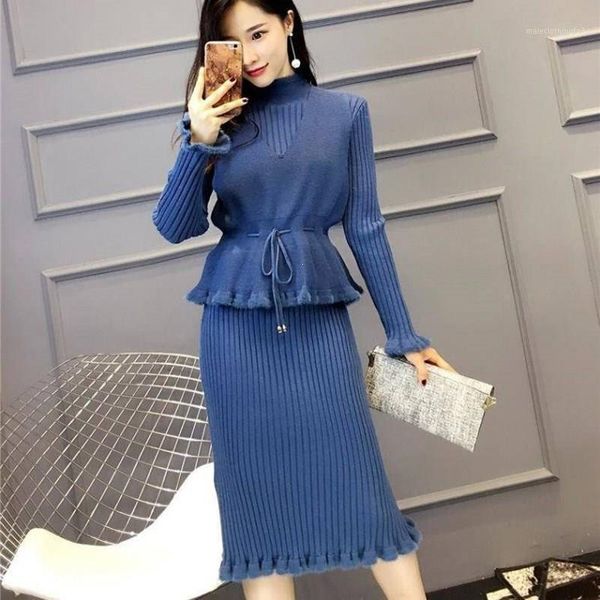 two piece dress winter women elegant turtleneck lace up casual 2 outfits o-neck solid elastic waist knitted peice set plud size1, White
two piece dress winter women elegant turtleneck lace up casual 2 outfits o-neck solid elastic waist knitted peice set plud size1, White