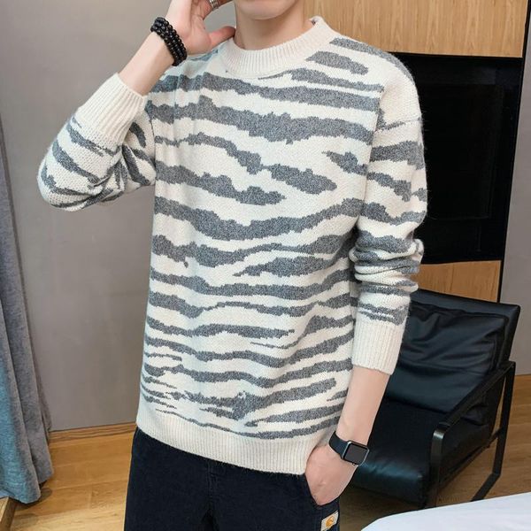 jersey muy cálido para el invierno de 2020, jersey de cuello redondo para hombre, lana lisa, tejido fondo an, White;black 
jersey muy cálido para el invierno de 2020, jersey de cuello redondo para hombre, lana lisa, tejido fondo an, White;black