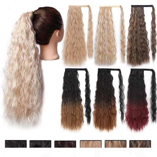 long curly wavy ponytail synthetic hairpiece wrap on clip hair extensions ombre brown pony tail blonde fack hair 22 inches, Black
long curly wavy ponytail synthetic hairpiece wrap on clip hair extensions ombre brown pony tail blonde fack hair 22 inches, Black