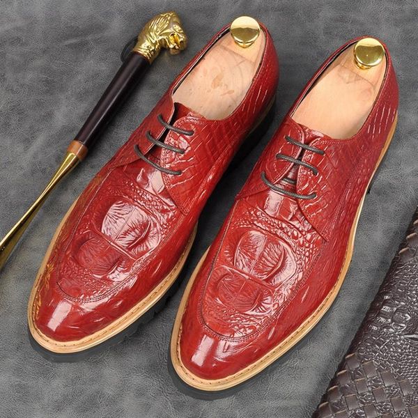 dress shoes classic genuine leather formal men's derby platgorm alligator pattern round toe handmade modern party footwear am198, Black
dress shoes classic genuine leather formal men's derby platgorm alligator pattern round toe handmade modern party footwear am198, Black