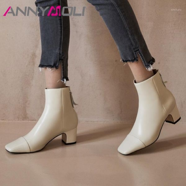 boots annymoli real leather high heel ankle women shoes square toe block heels zip short lady autumn winter white size 401, Black
boots annymoli real leather high heel ankle women shoes square toe block heels zip short lady autumn winter white size 401, Black