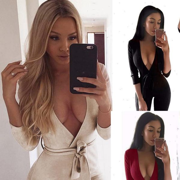 women deep v neck 3 4 sleeve solid color jumpsuit trousers skinny romper ladies one piece bodycon costumes with sashes, Black;white
women deep v neck 3 4 sleeve solid color jumpsuit trousers skinny romper ladies one piece bodycon costumes with sashes, Black;white