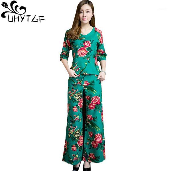 uhytgf female set national style vintage print spring summer 2 piece set women cotton and linen wide leg pants elegant sets 3981, Gray 
uhytgf female set national style vintage print spring summer 2 piece set women cotton and linen wide leg pants elegant sets 3981, Gray