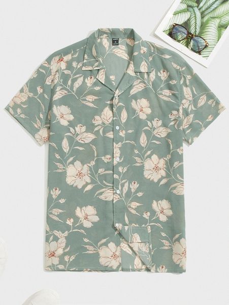 men floral print revere collar shirt f6vs#, White;black
men floral print revere collar shirt f6vs#, White;black