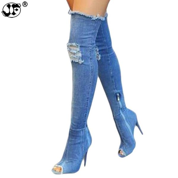 2020 new fashion women hole denim high heels over the knee boots spring summer peep toe thigh high boots botas 963, Black
2020 new fashion women hole denim high heels over the knee boots spring summer peep toe thigh high boots botas 963, Black