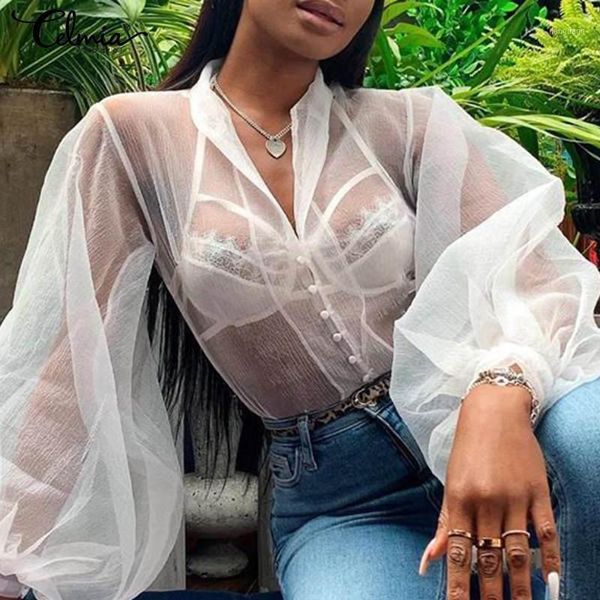 2019 celmia fashion see-through blouses women lantern sleeve v-neck loose casual solid shirt elegant work party blusas1, White
2019 celmia fashion see-through blouses women lantern sleeve v-neck loose casual solid shirt elegant work party blusas1, White