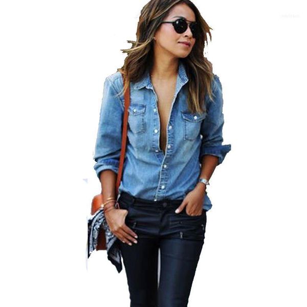 women's blouses & shirts 2021 autumn woman denim shirt fashion style long sleeve casual women 2 colors plus size blusa jeans feminina11, White
women's blouses & shirts 2021 autumn woman denim shirt fashion style long sleeve casual women 2 colors plus size blusa jeans feminina11, White