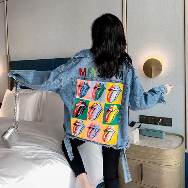 women's jackets 2021 autumn european station loose printing heavy work sequins embroidered hole net red denim jacket female, Black;brown
women's jackets 2021 autumn european station loose printing heavy work sequins embroidered hole net red denim jacket female, Black;brown