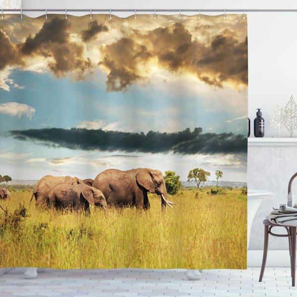 safari shower curtain big savannah elephant family with dark cloudy dramatical sky grassland cloth bathroom decor set with hook
safari shower curtain big savannah elephant family with dark cloudy dramatical sky grassland cloth bathroom decor set with hook