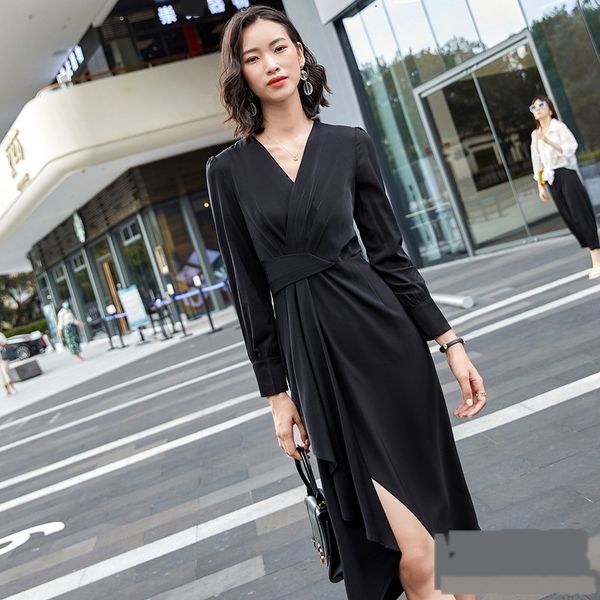 black dress women's autumn 2020 new design sense small medium and long dress looks thin and irregular work clothes work clothes hrzen, Black;gray
black dress women's autumn 2020 new design sense small medium and long dress looks thin and irregular work clothes work clothes hrzen, Black;gray