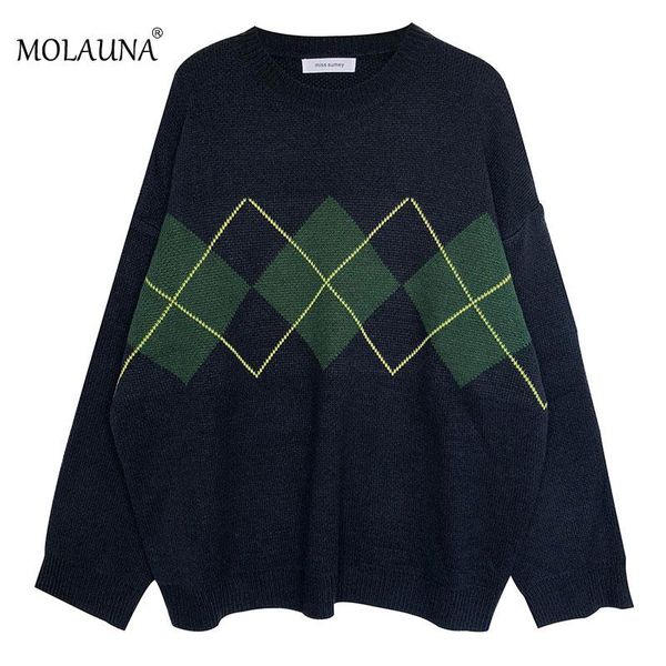 2021 korean college style autumn winter geometric pattern argyle pullovers loose oversized o-neck knitted sweaters woman jumper, White;black
2021 korean college style autumn winter geometric pattern argyle pullovers loose oversized o-neck knitted sweaters woman jumper, White;black