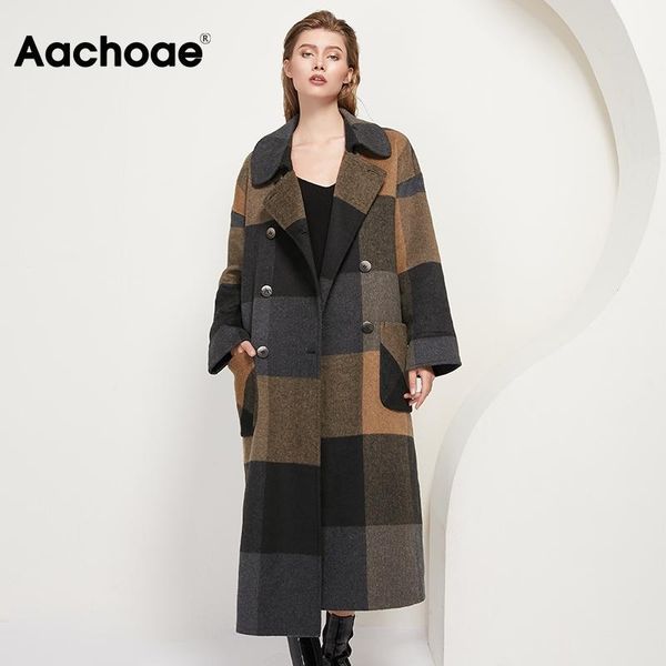 women's wool & blends aachoae women vintage plaid woolen long coat with pockets double breasted fashion overcoat female batwing sleeve, Black
women's wool & blends aachoae women vintage plaid woolen long coat with pockets double breasted fashion overcoat female batwing sleeve, Black