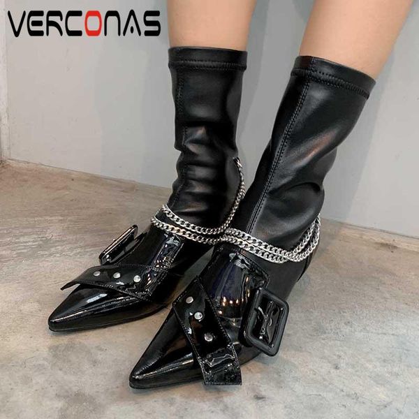 boots verconas 2021 handmade women mid-calf autumn winter patent leather fashion buckle pearl chain pointed toe woman, Black
boots verconas 2021 handmade women mid-calf autumn winter patent leather fashion buckle pearl chain pointed toe woman, Black