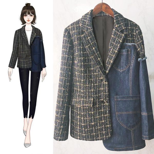 spring autumn women plaid denim patchwork blazer feminino single breasted jacket long sleeve coats and jackets women casual 1, White;black
spring autumn women plaid denim patchwork blazer feminino single breasted jacket long sleeve coats and jackets women casual 1, White;black