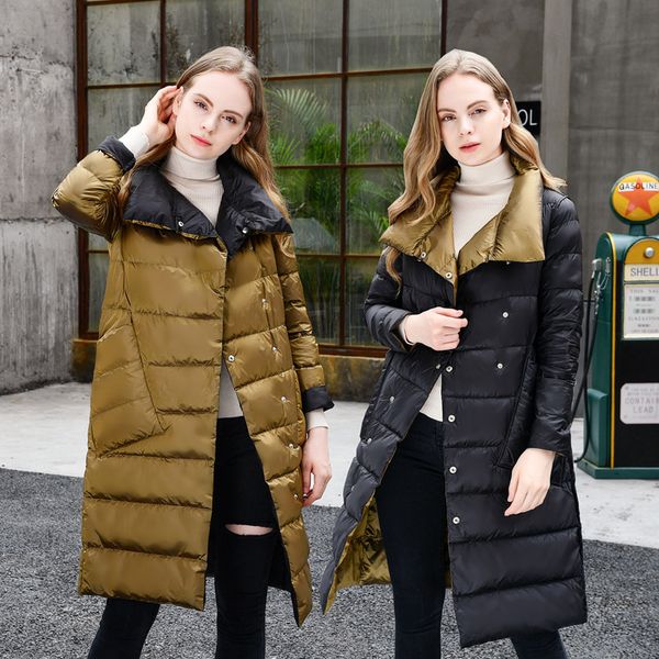women winter coat stand collar white duck down inner women warm jacket coat hooded women long coat casaco feminino parkas 201017, Black;brown 
women winter coat stand collar white duck down inner women warm jacket coat hooded women long coat casaco feminino parkas 201017, Black;brown