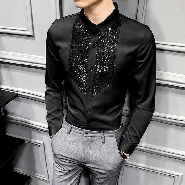 sequins tuxedo shirts men long sleeve camisa masculina 2020 black white casual slim fit men dress shirts streetwear social 1, White;black
sequins tuxedo shirts men long sleeve camisa masculina 2020 black white casual slim fit men dress shirts streetwear social 1, White;black