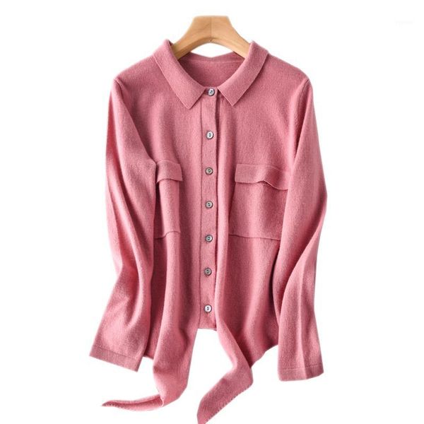 2019 women's wool spring and autumn cardigan sweater knitted lapel tie cardigan1, White
2019 women's wool spring and autumn cardigan sweater knitted lapel tie cardigan1, White