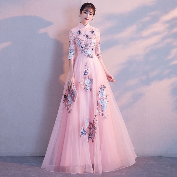 vintage temperament gauze embroidery flowers stand collar three quarter sleeve floor-length a-line pink cocktail dresses 95135 party, Black
vintage temperament gauze embroidery flowers stand collar three quarter sleeve floor-length a-line pink cocktail dresses 95135 party, Black