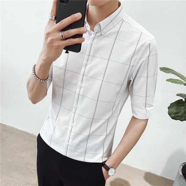plaid dress shirt men slim fit half sleeve white shirt business casual social 2020 summer clothes1, White;black
plaid dress shirt men slim fit half sleeve white shirt business casual social 2020 summer clothes1, White;black