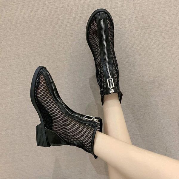 fashion boots women wild mesh front zipper sandals hollow breathable thick heel short botas de mujer nuevas 2020 verano, Black
fashion boots women wild mesh front zipper sandals hollow breathable thick heel short botas de mujer nuevas 2020 verano, Black
