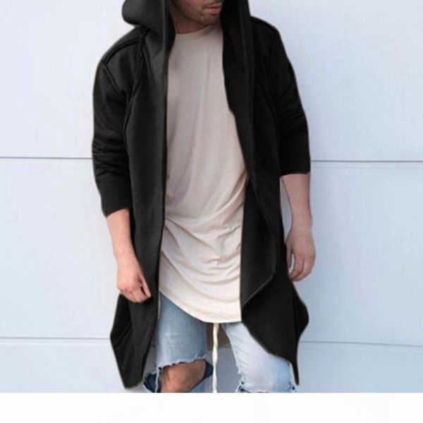 zogaa fashion street wear men long hooded thin cardigan cape coats casual men long sleeve cotton jacket european size s-3xl, Black