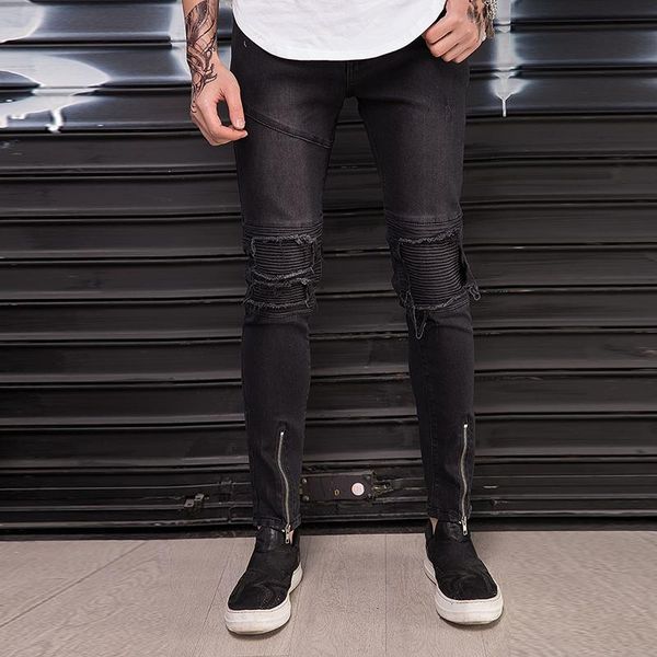 men's jeans vintage men skinny style hem zipper biker motorcycle ripped knee stretch joggers hip-hop denim pants, Blue
men's jeans vintage men skinny style hem zipper biker motorcycle ripped knee stretch joggers hip-hop denim pants, Blue