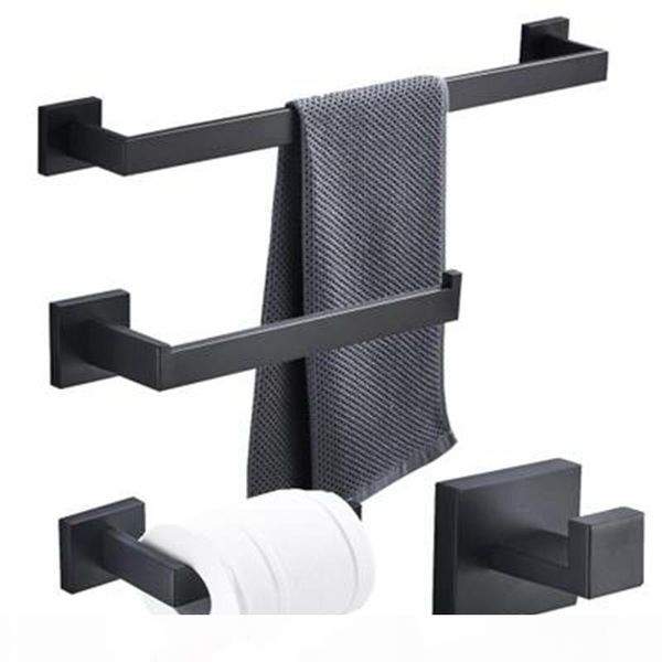 304 stainless steel bathroom accessories kit towel rack towel bar roll holder clothes hook matte black mirror storage rack t200319
304 stainless steel bathroom accessories kit towel rack towel bar roll holder clothes hook matte black mirror storage rack t200319