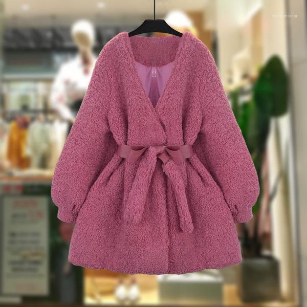 women's fur & faux trendy streetwear chic lamb terry coat female 2021 autumn winter fashion slim bandage v-neck lantern sleeve furry ja, Black
women's fur & faux trendy streetwear chic lamb terry coat female 2021 autumn winter fashion slim bandage v-neck lantern sleeve furry ja, Black