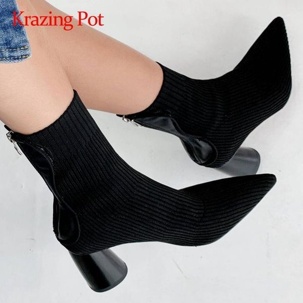 boots krazing pot large size sock knitting high street fashion pointed toe thick heel zipper elegant lady ankle l1f11, Black
boots krazing pot large size sock knitting high street fashion pointed toe thick heel zipper elegant lady ankle l1f11, Black