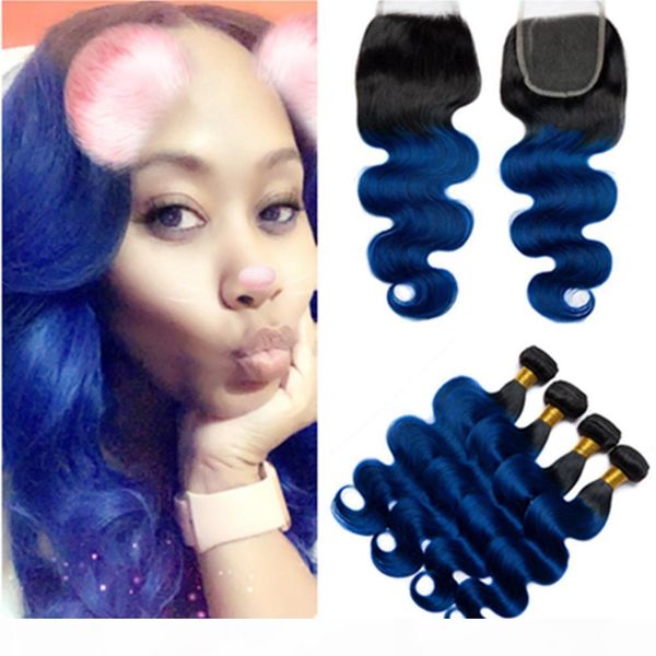 #1b blue ombre body wave peruvian hair bundles with closure dark blue ombre wavy human hair weaves 4bundles with 4s4 lace front closure, Black;brown
#1b blue ombre body wave peruvian hair bundles with closure dark blue ombre wavy human hair weaves 4bundles with 4s4 lace front closure, Black;brown