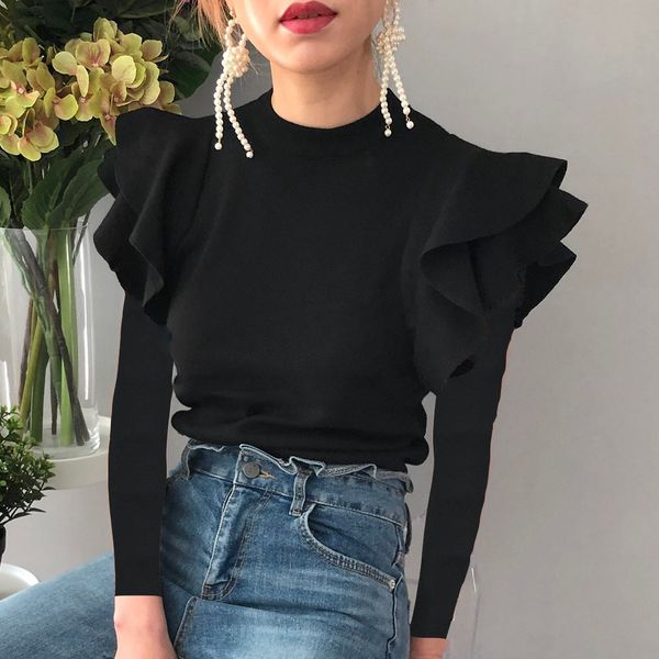2021 new autumn black women pullover korean ruffles sleeve female t-shirts fashion simple lady tee ka8o, White;black
2021 new autumn black women pullover korean ruffles sleeve female t-shirts fashion simple lady tee ka8o, White;black
