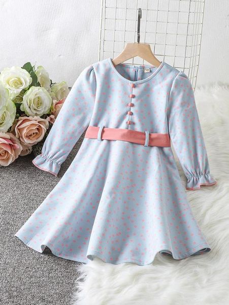 toddler girls polka dot print flounce sleeve belted dress she, Red;yellow