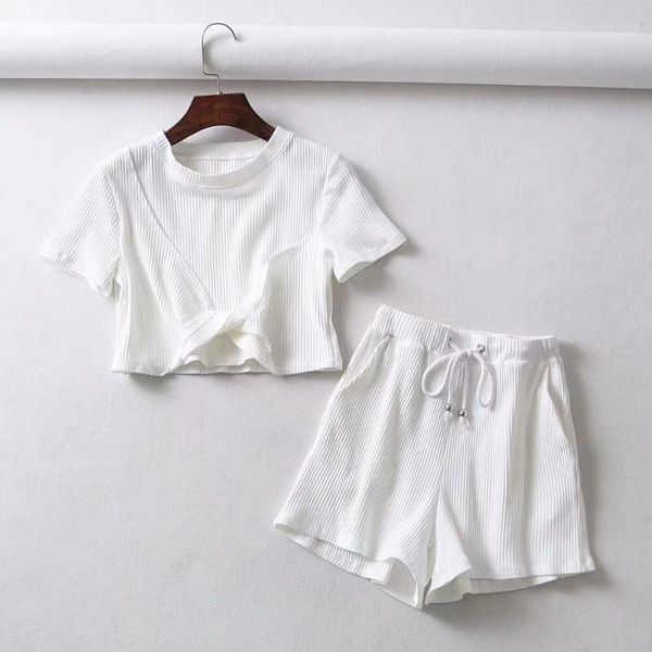 fashion 2019 summer women lace up o neck two pieces set solid workout casual suits1, White
fashion 2019 summer women lace up o neck two pieces set solid workout casual suits1, White