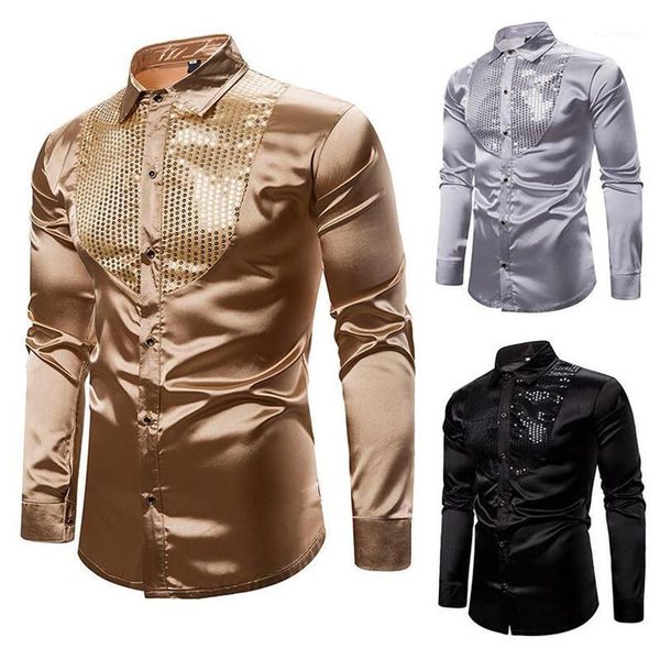 2020 new men's silk satin shiny shirts male slim fit long sleeve sequin patchwork party nightclub wedding shirt s-2xl1, White;black
2020 new men's silk satin shiny shirts male slim fit long sleeve sequin patchwork party nightclub wedding shirt s-2xl1, White;black